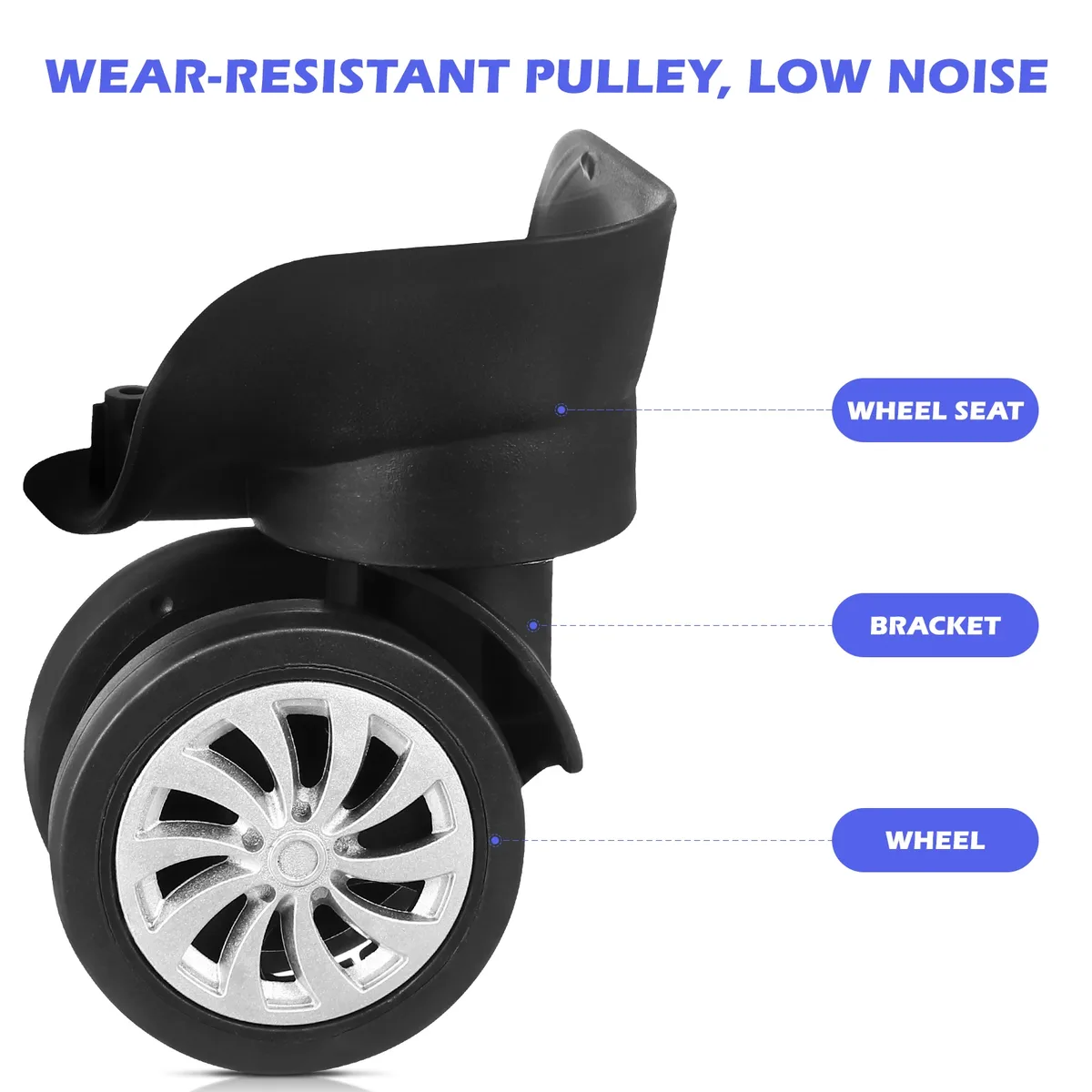 roue plastique noire remplacement universelle pivotante trolley accessoire réparation bagage travail multiples installation facile conception silencieuse rotative flexible grande capacité charge stabilité