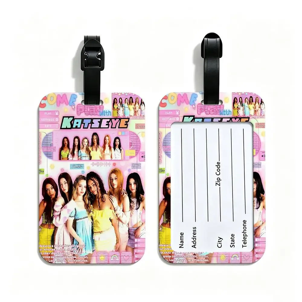 k-katseye singer étiquette de bagage légère en pvc anti-perte avec pochette amovible pour carte d'information, accessoire de voyage pour sac à dos