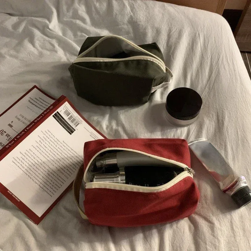 sac à cosmétiques de style coréen pour femmes, sac de rangement de voyage, trousse de maquillage en toile, petit grand fourre-tout, pochette pour kit de maquillage