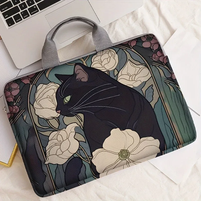 housse ordinateur portable impression chat noir fleurs polyester protection voyage travailler transport document travail