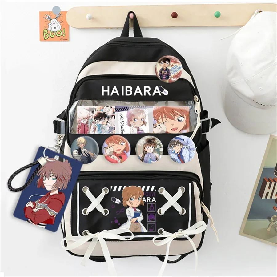 sac dos nylon animaux personnages beige noir poche avant appliques badge couverture souple ceinture air unisexe