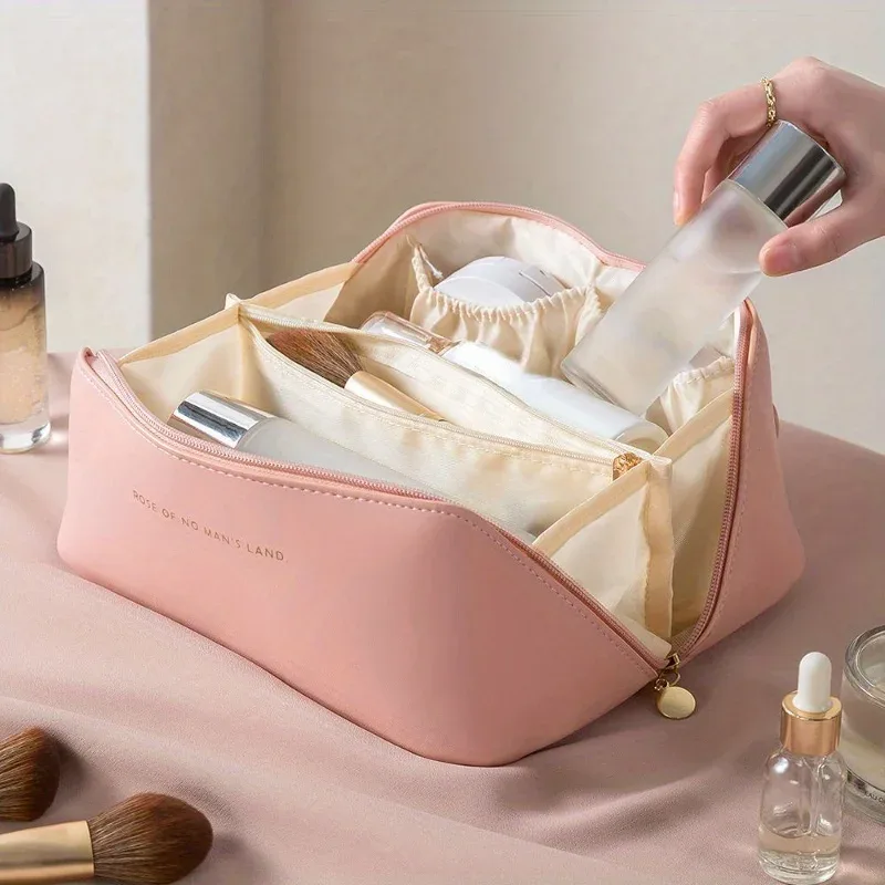 1pc grande trousse de toilette imperméable à fermeture éclair grande capacité avec compartiments, poignée et fonction organisateur