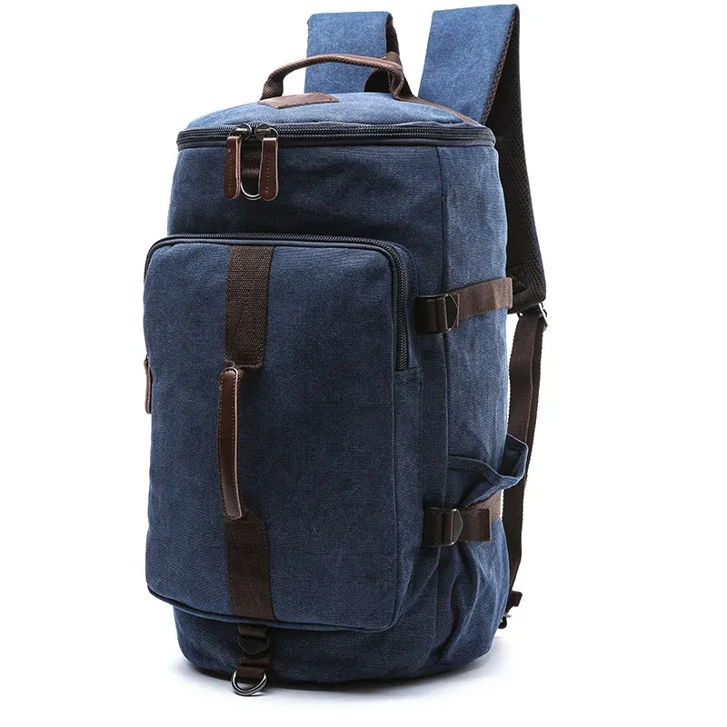 sac à dos en toile de grande capacité pour hommes, sacs polochons multifonctions cylindriques de voyage en plein air, sacs à bagages pour adolescents