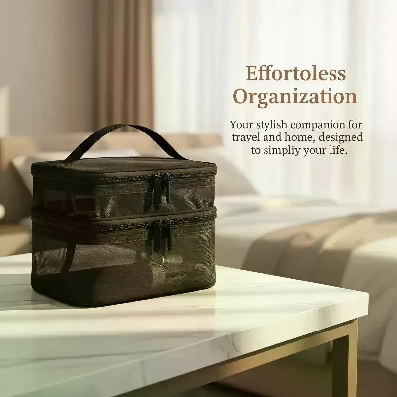 sac de voyage transparent en maille pour maquillage | organisateur de cosmétiques à grande capacité à une seule couche | pochette de rangement respirante pour produits de soin et articles de toilette