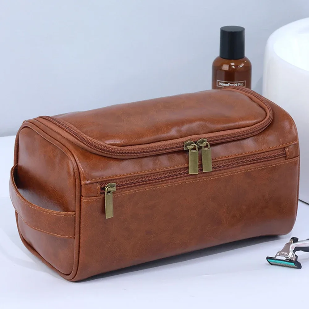 sac de maquillage personnalisé avec nom, trousse de toilette portable pour homme, sac de rangement de grande capacité pour voyage, sac de rangement en cuir pu imperméable