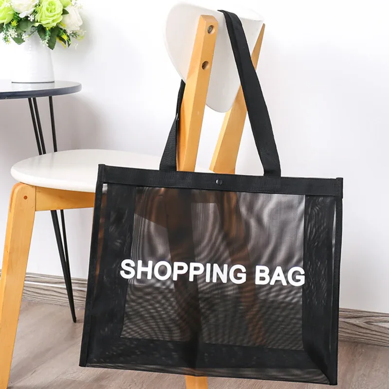 sac fourre-tout en filet noir à lettres simples, multifonctionnel, sac à bandoulière pour la plage, les vacances, le quotidien, le rangement et les accessoires