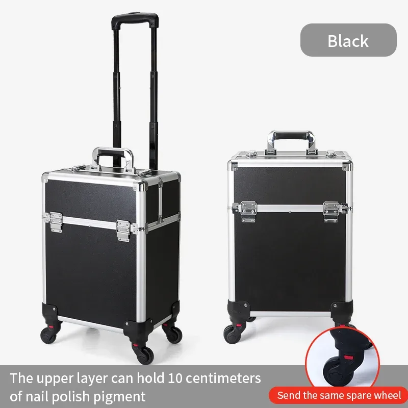 travelrolling – trousse de maquillage, chariot à cosmétiques de grande capacité, étui de voyage professionnel en aluminium avec clé