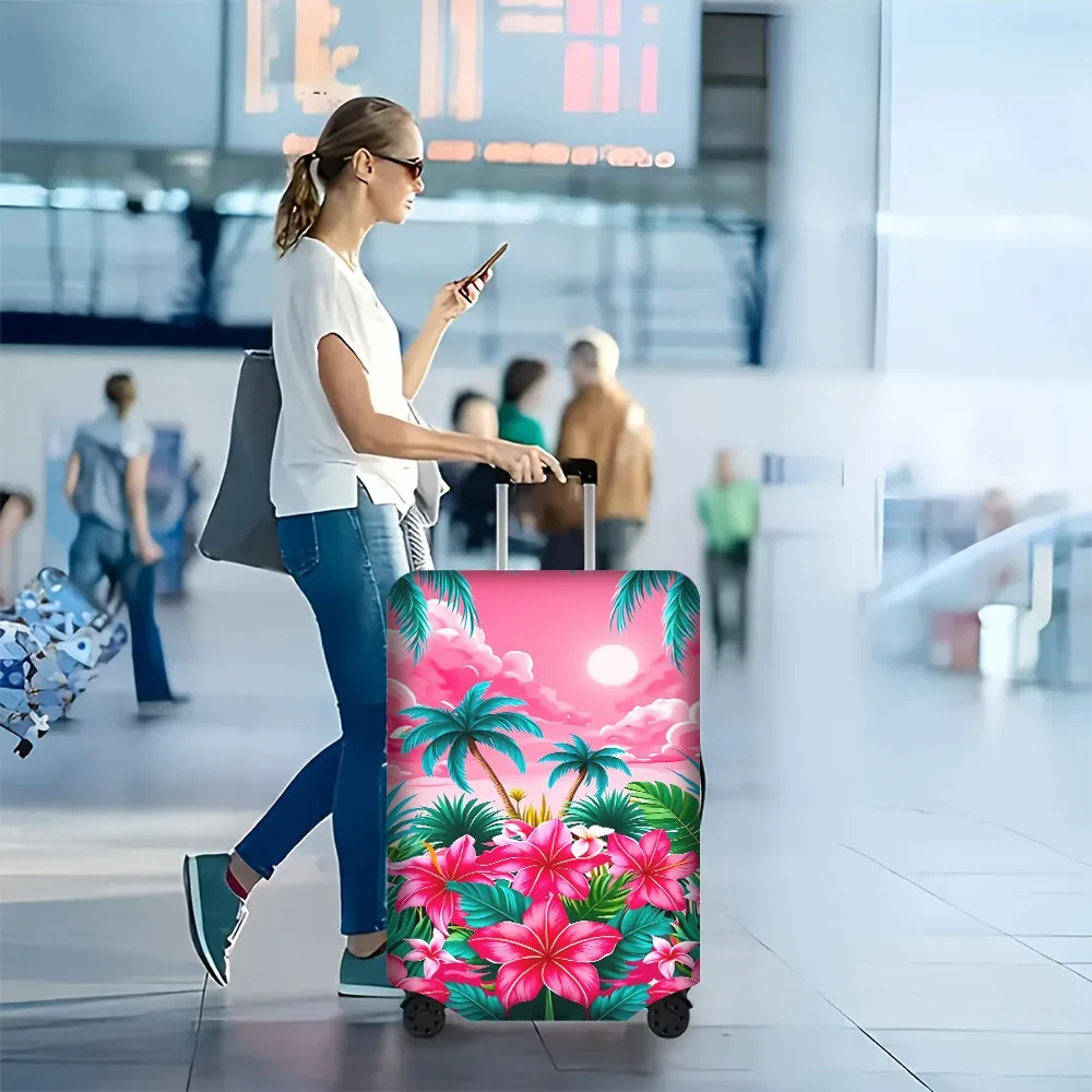 housse valise polyester motif tropical vibrant rose palmiers fleurs hawaïennes protection voyage grande taille