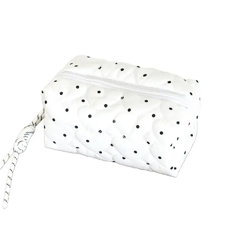 trousse de maquillage matelassée à pois pour femmes et filles, petite et grande, pour rouge à lèvres, pinceaux, cosmétiques, étui portable, mini portefeuille, porte-monnaie