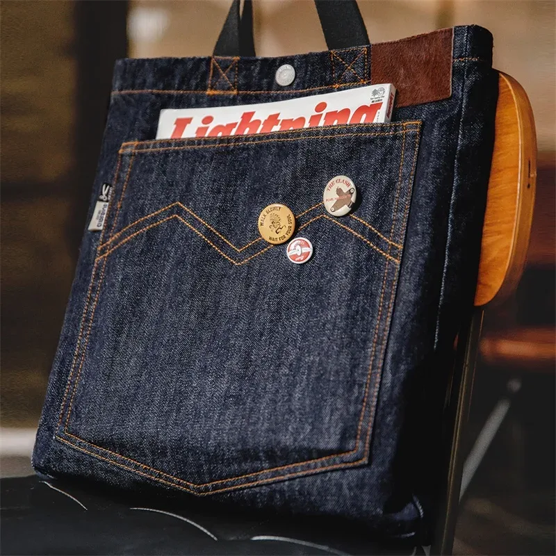 maden unisexe rétro 14oz denim sacs simple épaule sacs à bandoulière brodé polyvalent à main fourre-tout grande capacité sacs