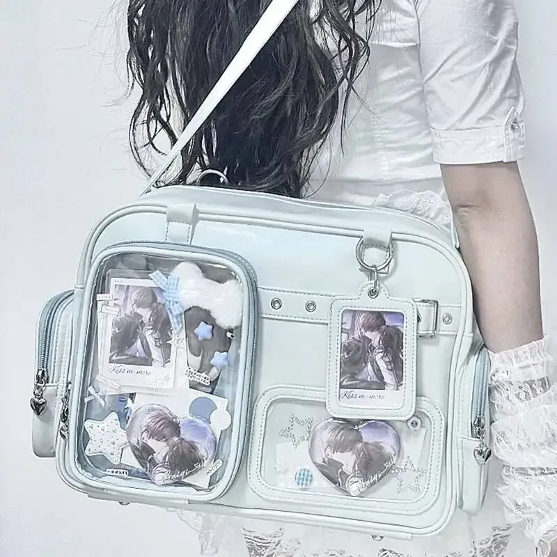nouveau y2k mignon ita sac concert grande capacité sac à bandoulière lolita fille sac à dos transparent bricolage badge affichage sac à bandoulière décontracté