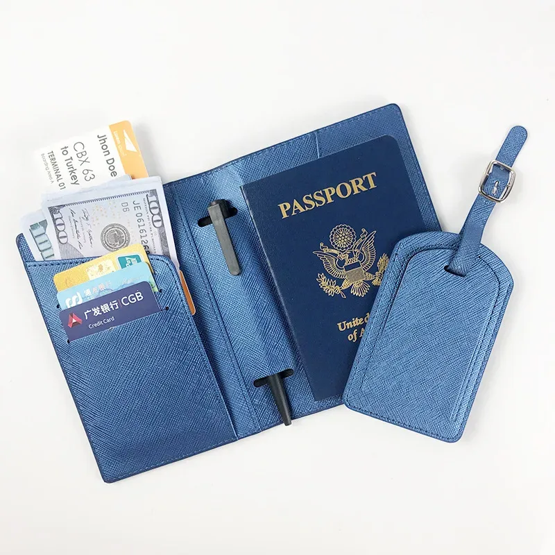 porte-passeport de luxe simple en cuir pu avec logo personnalisé, étiquette de bagage, accessoires de voyage essentiels, cadeau de mariage