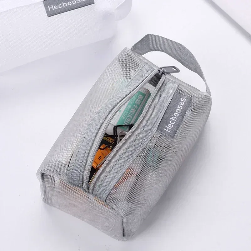 mini sacs à cosmétiques en maille de nylon transparent pour femmes, petits sacs de maquillage pour rouge à lèvres, pochette pour ligne de données, étui organisateur pour clé d'écouteurs