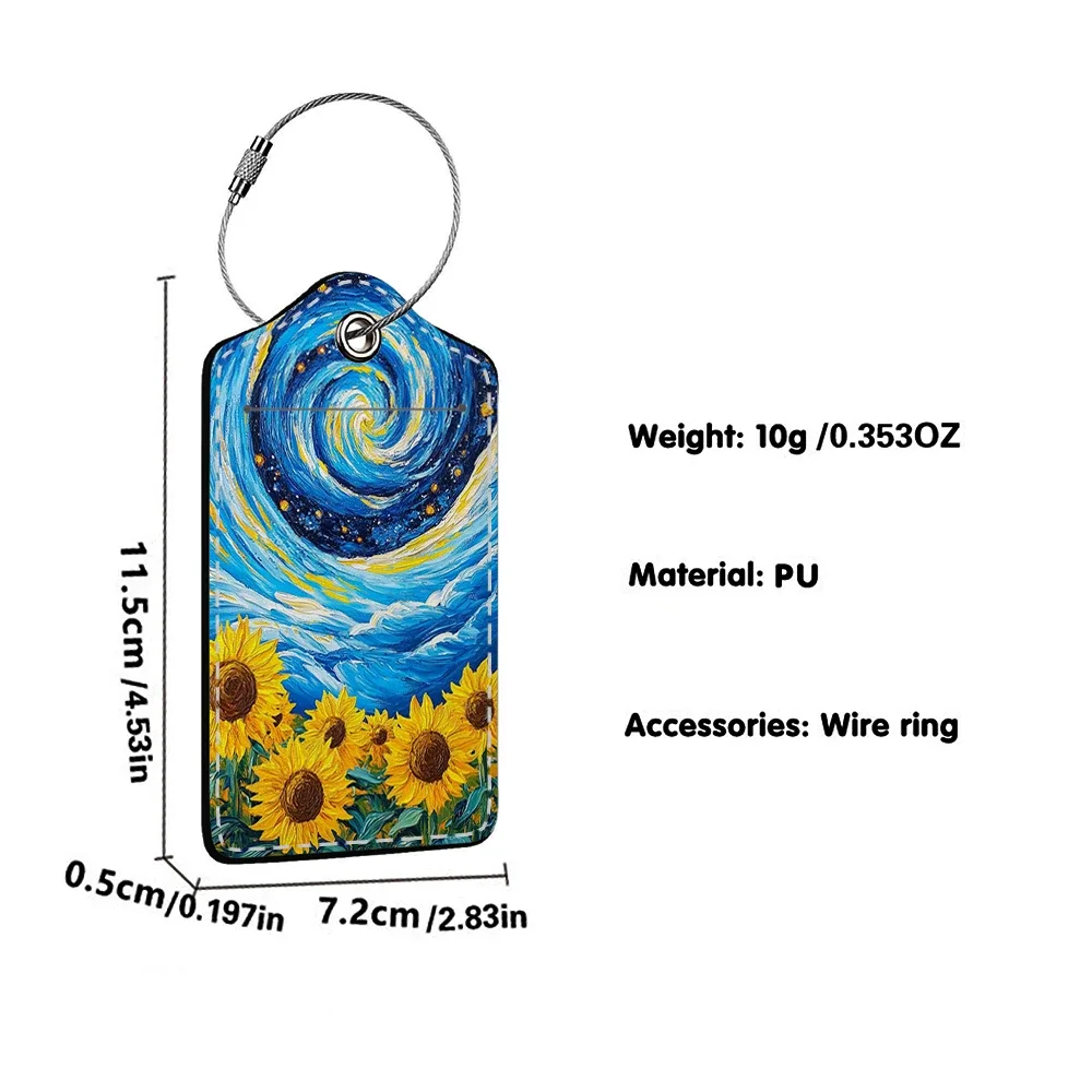 étiquette bagage polyuréthane motif tournesols bleu nuit jaune voyage identification personnelle plaques adresses double cartes bancaires