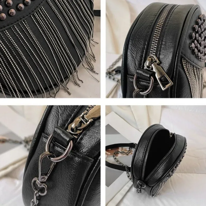 sac à bandoulière à franges de couleur pure, sac circulaire élégant et élégant pour femmes, sac de mode coréenne 2025, sac à bandoulière