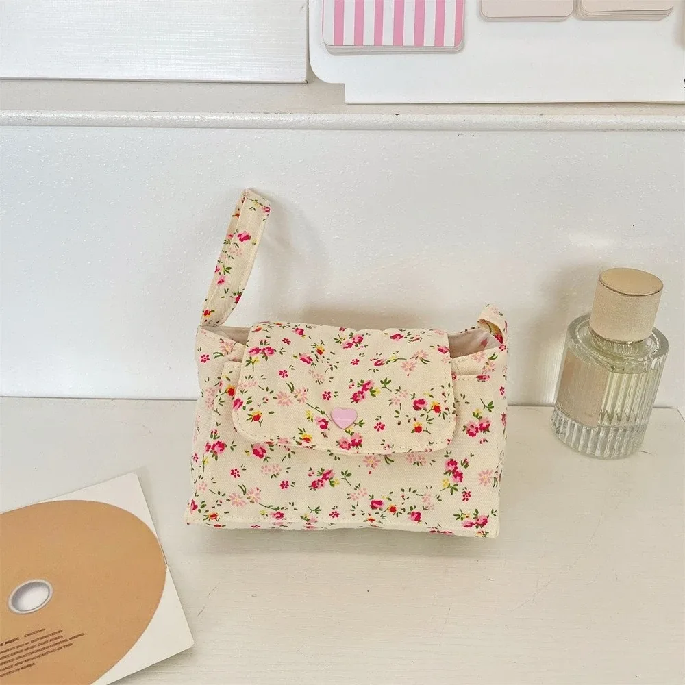 trousse de toilette en toile multi-poches pour femme, motif floral mignon, sac de voyage multi-couches pour cosmétiques, trousse de lavage