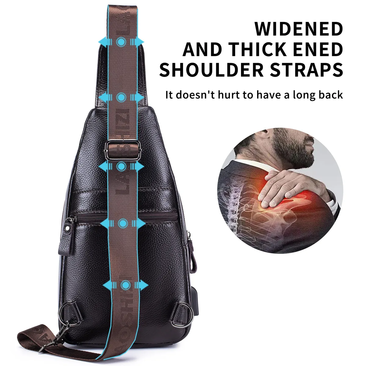 sac de poitrine en cuir pour hommes, sac à bandoulière, sac multifonctionnel à motif crocodile avec sac à bandoulière de chargement usb