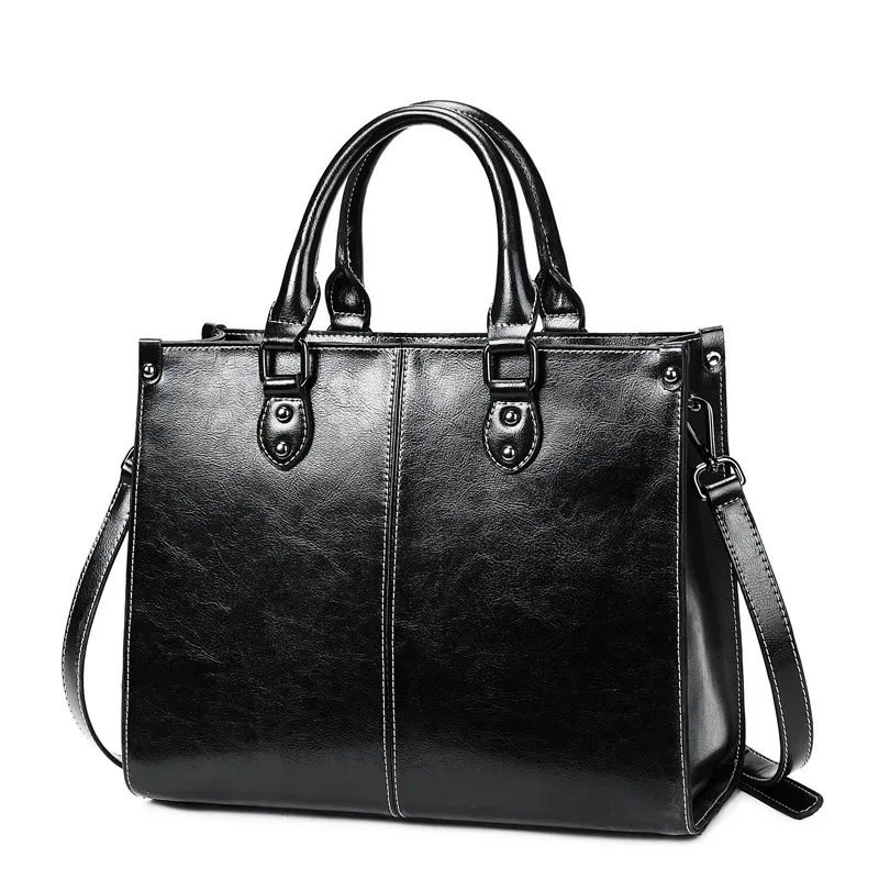 sac fourre-tout en cuir de vachette véritable pour femme, sac à main à poignée supérieure en cuir véritable, sac à bandoulière messager élégant pour le bureau et le shopping