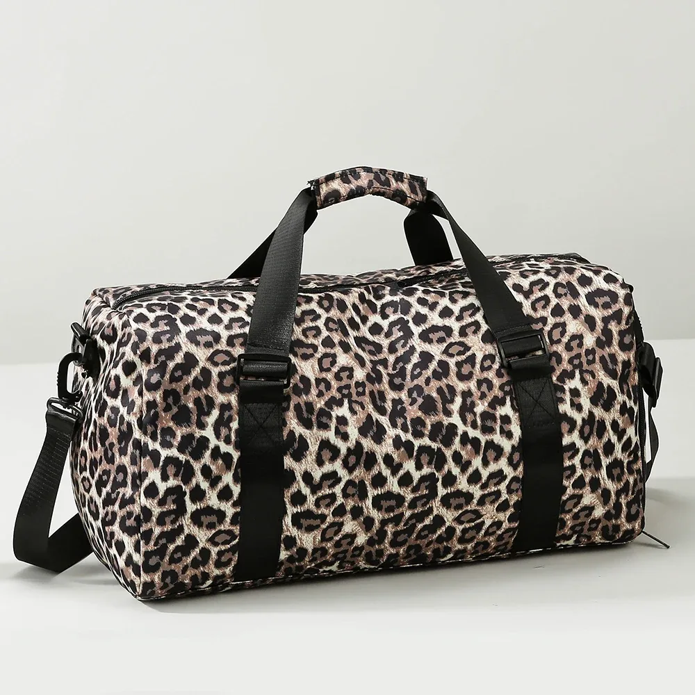 sac de voyage à imprimé léopard pour femmes, sacs de sport et de yoga avec compartiment indépendant pour chaussures, sac de rangement pour week-end pour étudiants