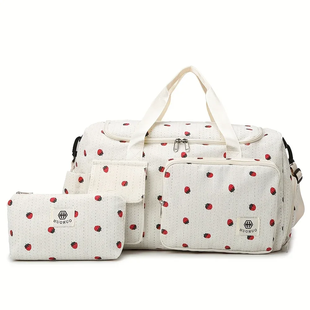 sac de voyage strawberry, sac de voyage en velours côtelé de grande capacité, sac bandoulière léger, sac multifonctionnel pour le sport et le fitness