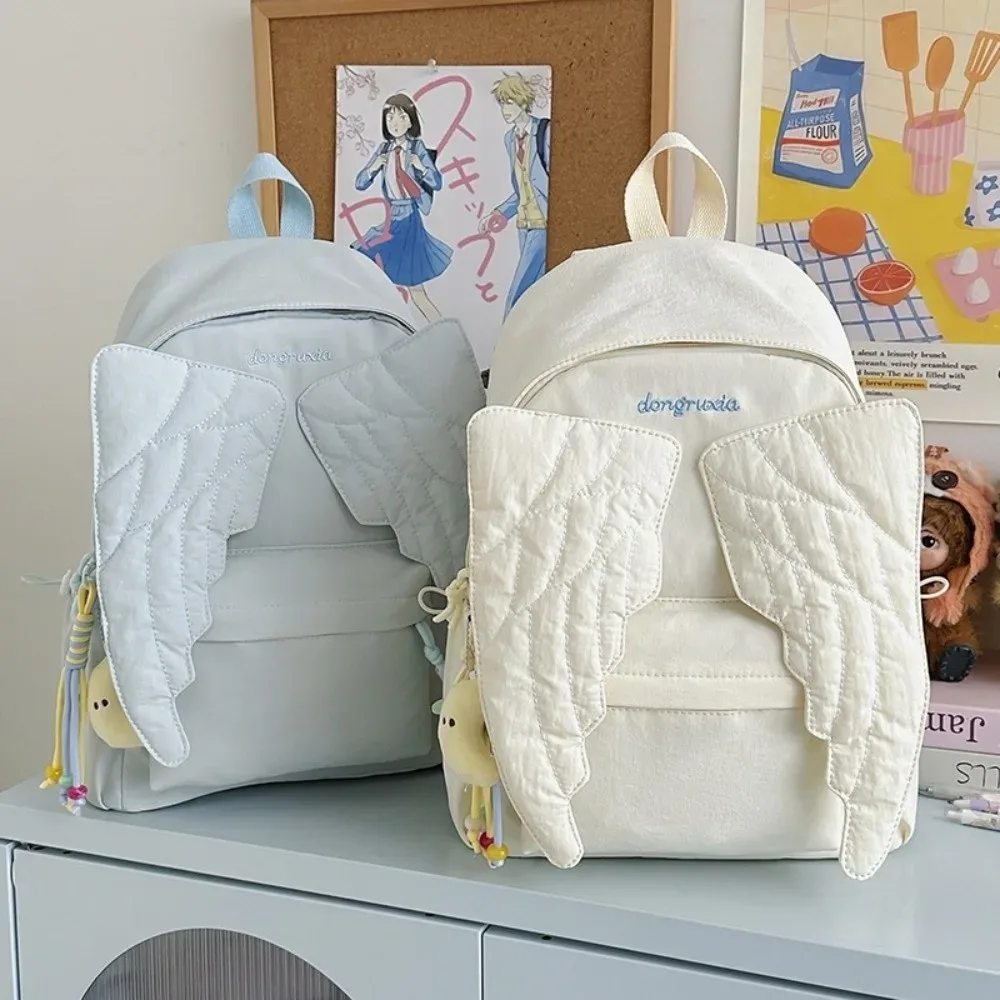 sac à dos polyvalent à ailes d'ange, style y2k, grande capacité, en toile, léger, avec motif brodé, en nylon