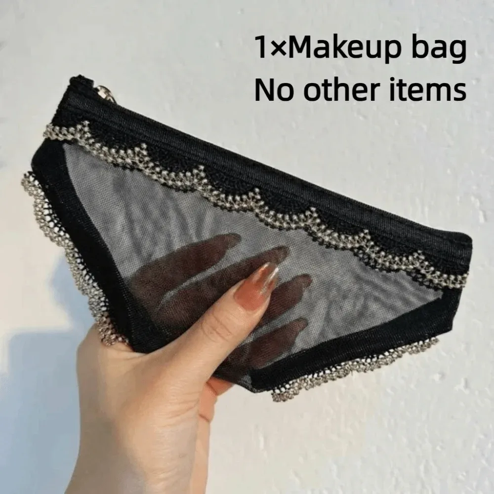 nouvelle trousse de toilette transparente y2k en dentelle et maille en forme de cœur, pochette de rangement pour maquillage et cosmétiques, idéale pour les voyages