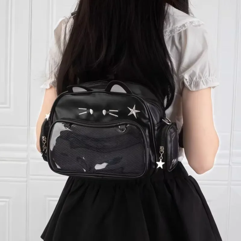 y2k coréen japon kawaii chat ita sac pu filles mignonnes poche transparente esthétique épaule sacs à bandoulière sacs à dos de mode pour femmes