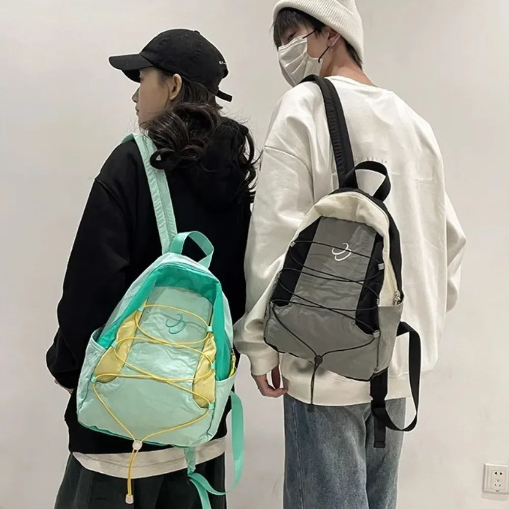 sac à dos léger en patchwork de couleurs contrastées, esthétique y2k, sacs à bandoulière en nylon, streetwear, polyvalent, sac d'école pour étudiants, voyage