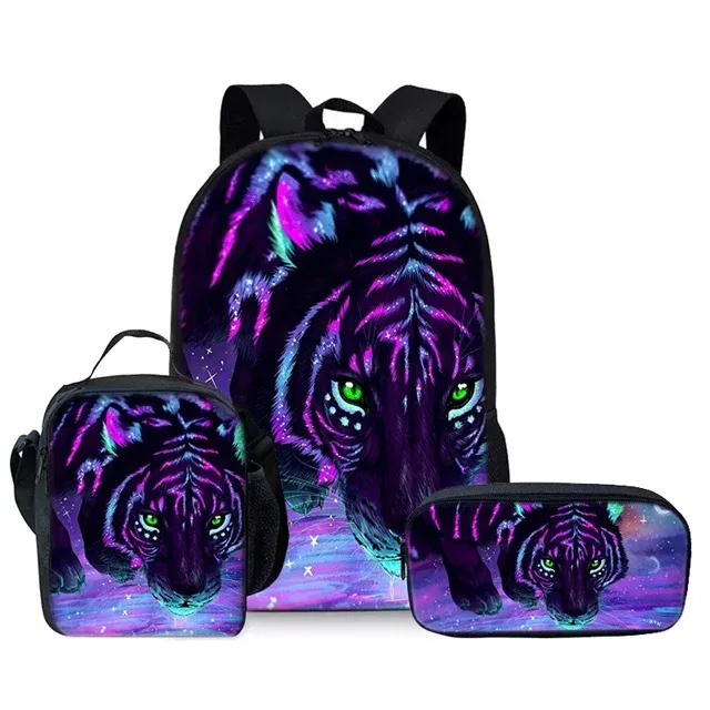 sac dos oxford université polyester tigres scènes naturelles noirs motifs couleur compartiment ordinateur portable bandoulière arquée fermeture éclair étanche voyage école
