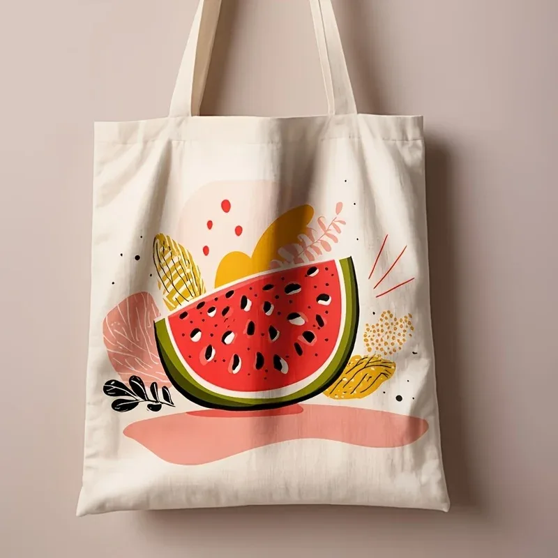 un sac fourre-tout imprimé pastèque, sac de shopping réutilisable, adapté aux trajets quotidiens, aux voyages à la plage et aux courses, pastèque