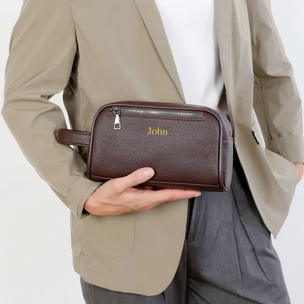 sac à main d'affaires pour homme personnalisé en cuir souple, grande capacité, sac de rangement de voyage extérieur en cuir pu