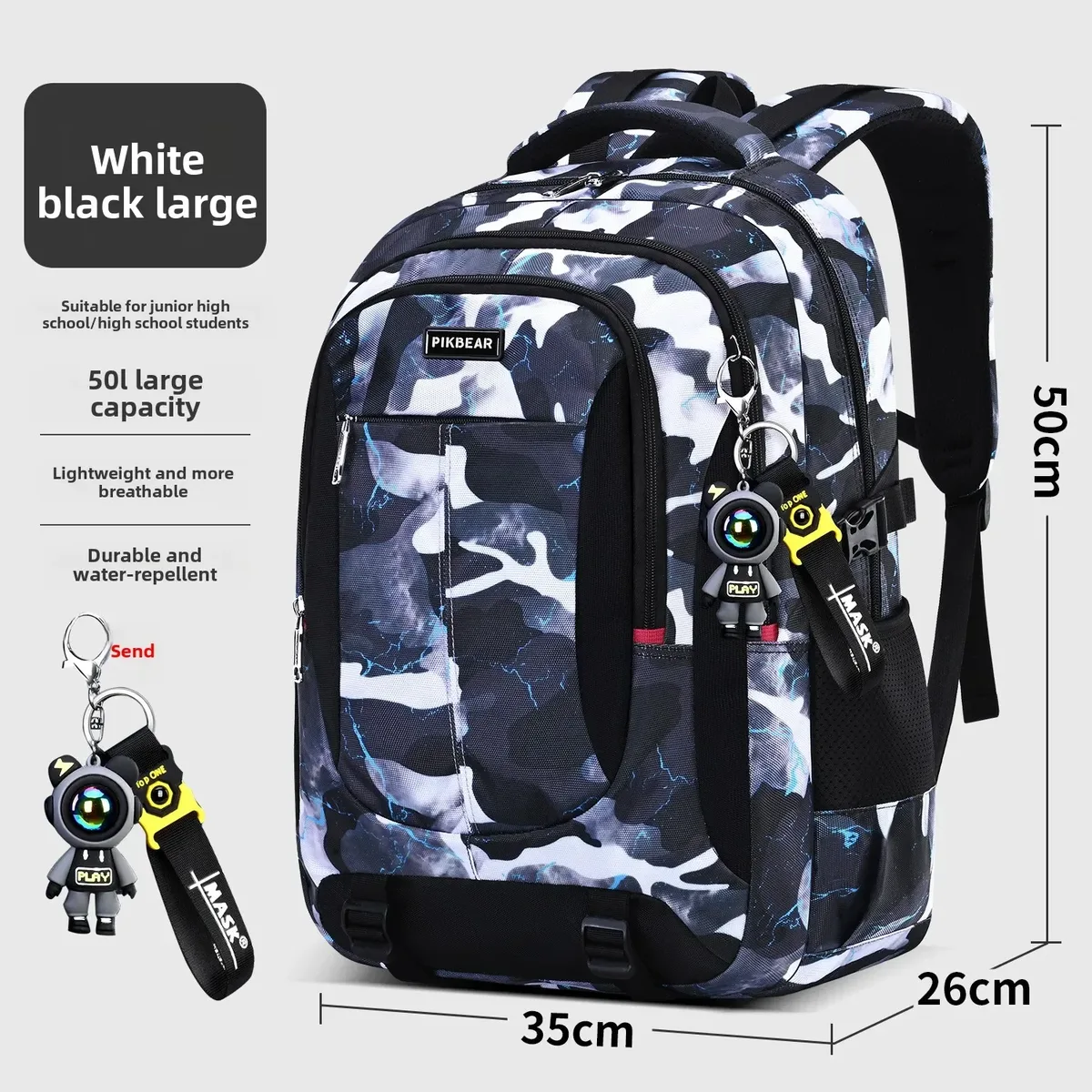 sac dos nylon camouflage bleu noir adolescents écoliers compartiment poches latérales fermeture éclair voyage