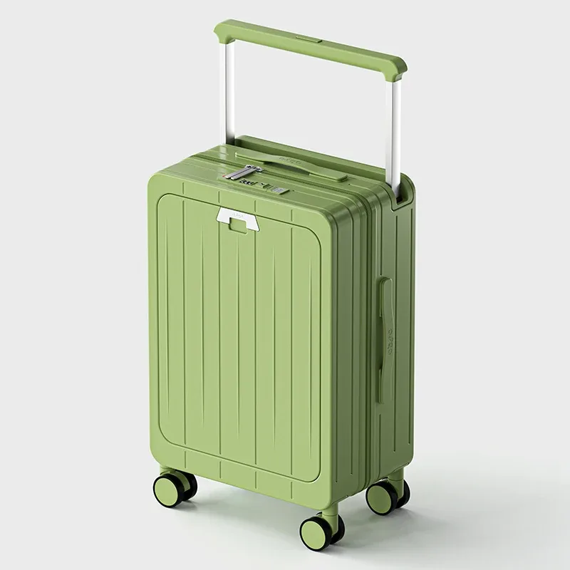 valise bagage roulettes abs blanc vert motif lignes horizontales poignée télescopique compartiment avant roues toupie usage voyage affaires