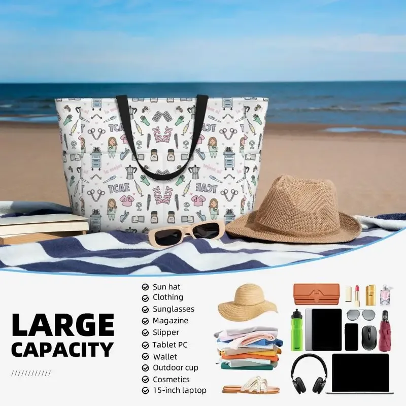 sac fourre-tout de plage médical personnalisé pour femmes, médecin, infirmière, extra large, salle de sport, sacs à main de voyage, sacs à provisions