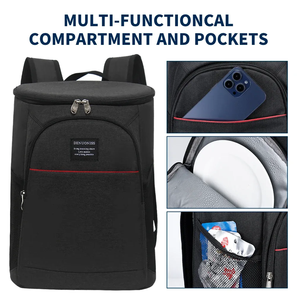 denuoniss 20l sac à dos isotherme thermique multicouche sac à dos isolé étanche sac anti-fuite pique-nique en plein air et ouvre-bouteille