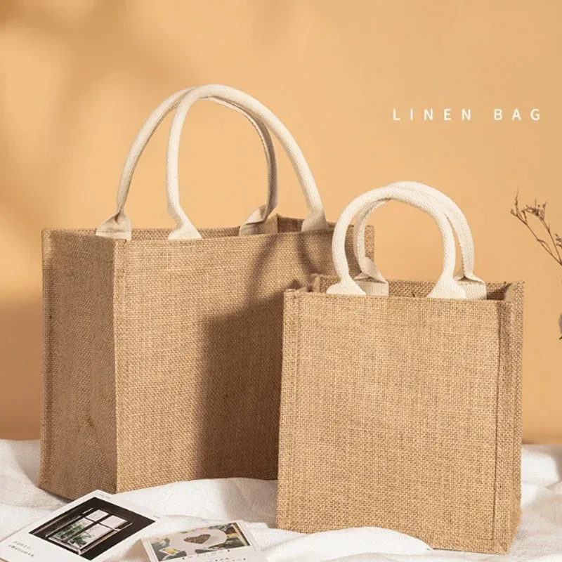 sac fourre-tout en lin vintage pour femmes, sacs à main de plage d'été, sac de bricolage rétro, sac à cuillère portable, sac à provisions multiple top foy