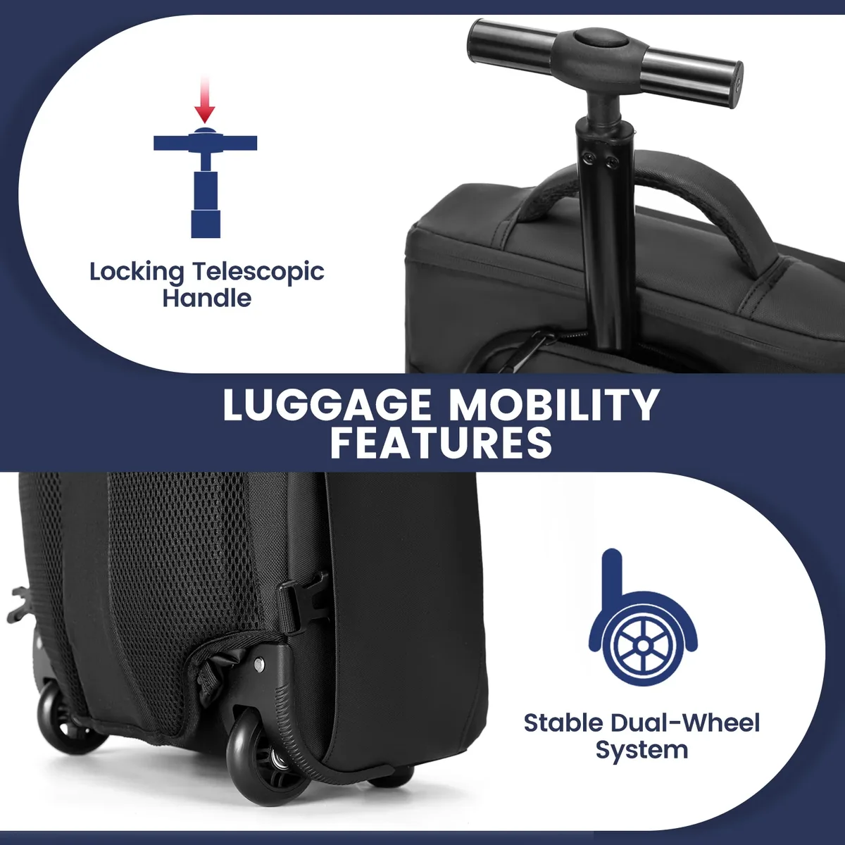 valise cabine 20 pouces à roulettes avec fonction sac à dos, pour femmes et hommes, bagage de voyage à roulettes avec port usb, sacs d'affaires