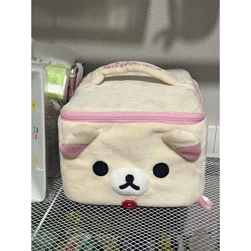adorable dessin animé rilakkuma sœur tête d'ours en peluche carré 3d trousse de maquillage organisateur de toilette portable