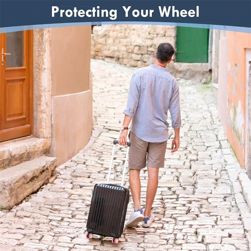 protège roues caoutchouc violet bleu orange rose protection bagages silicone qualite alimentaire installation simple voyage