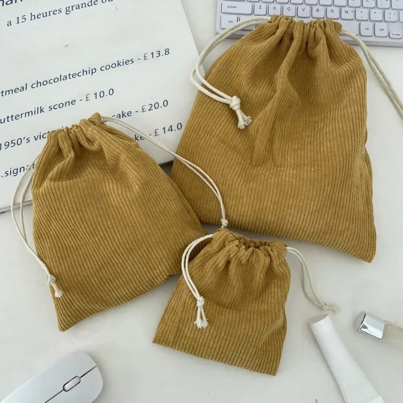 sacs cosmétiques en velours côtelé de couleur unie avec cordon de serrage, sac de rangement pour cadeaux de noël, sac de voyage, organiseur de maquillage, pochette pour rouge à lèvres
