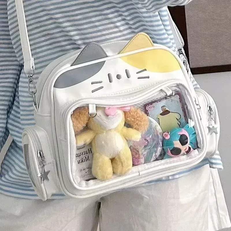 Y2K coréen japon Kawaii chat Ita sac PU filles mignonnes poche transparente esthétique épaule sacs à bandoulière sacs à dos de mode pour femmes