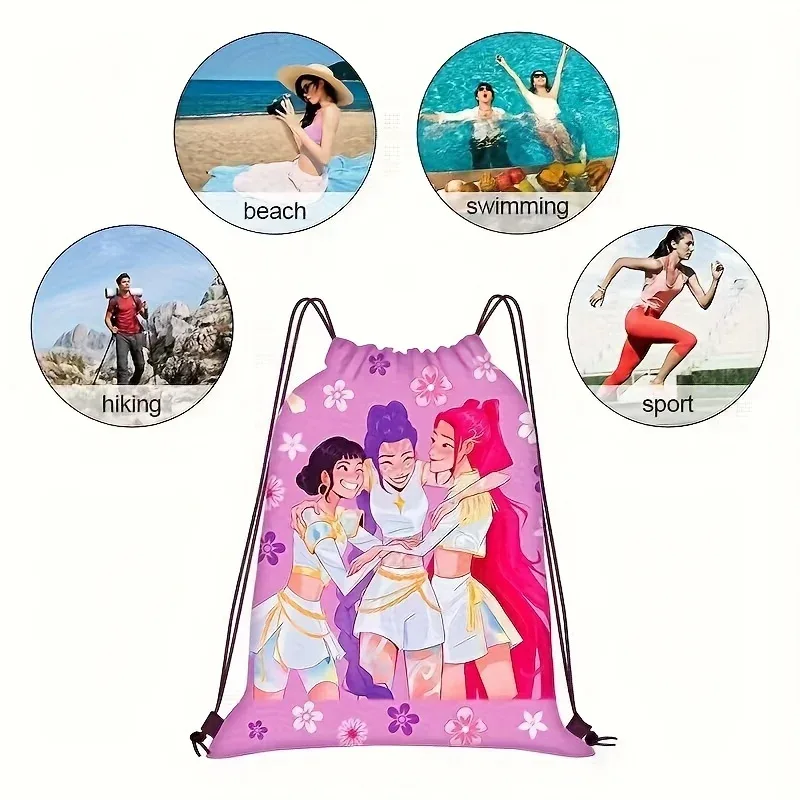 sac à dos à cordon imprimé dessin animé, sac de sport, sac de rangement pour étudiants, fans d'anime, cadeau décontracté quotidien, 1 pièce