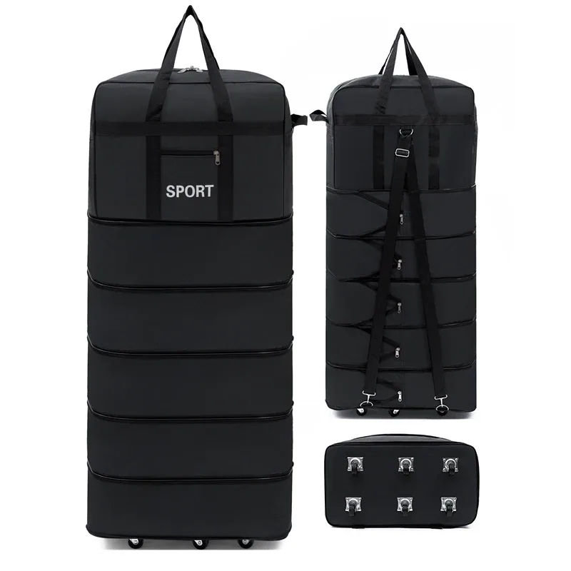 sac de voyage pliable polyvalent à 5 couches avec roulettes, grande capacité, imperméable et durable, idéal pour les voyages, les escapades de week-end et les séjours d'une nuit