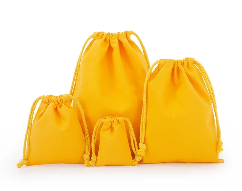 sac d'emballage en toile de coton et polyester avec cordon de serrage, personnalisable avec logo, blanc uni, pour cadeaux et rangement