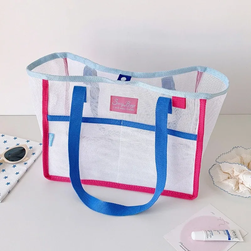sac fourre-tout en maille mignon, sac de plage portable, respirant, à séchage rapide, pliable, grande capacité, sac à bandoulière pour femmes et filles