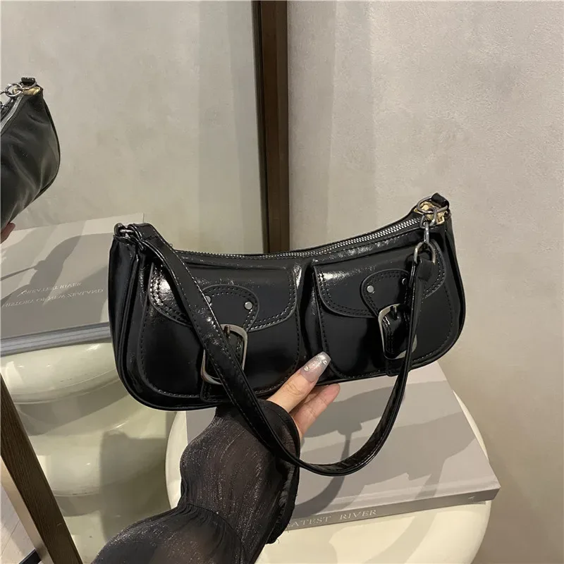 sac à bandoulière en cuir pu pour femmes, petit sac à double poche, sacs sous le bras pour dames, sacs à main vintage y2k, pochette