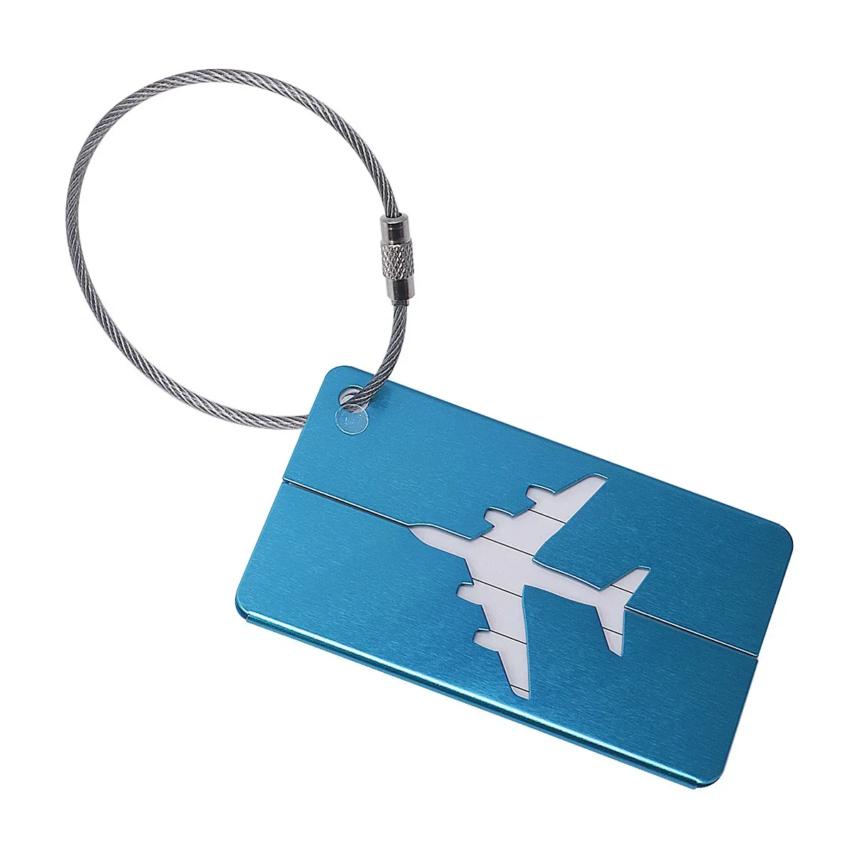 étiquette bagage métallique noire blanc avion voyage identification anti-perte accessoires pliable pièces unies motif solidité usage