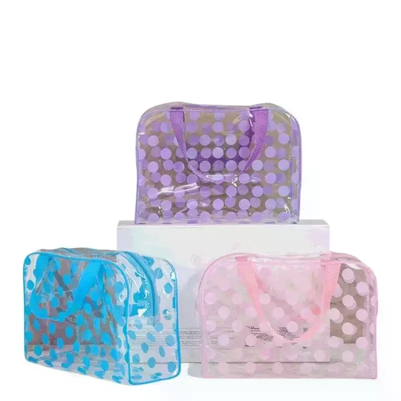 trousse de toilette transparente en pvc à pois, motif animal mignon, imperméable, portable, pour femmes, trousse de voyage, rangement de maquillage, organisateur.