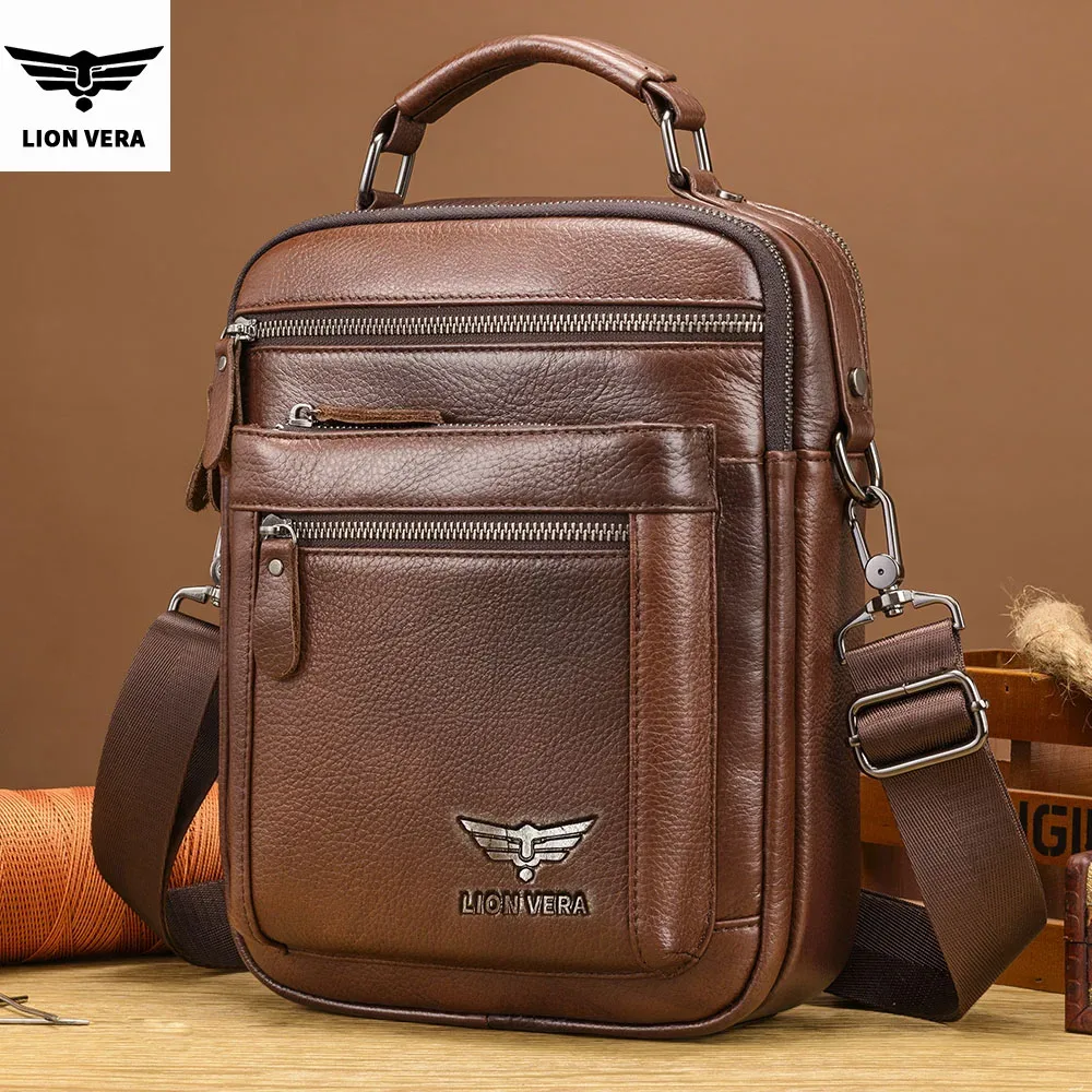 Sac à bandoulière pour homme LION VERA, sac à fermeture éclair pour téléphone portable, grande capacité, sac de voyage en cuir véritable, sac bandoulière pour affaires