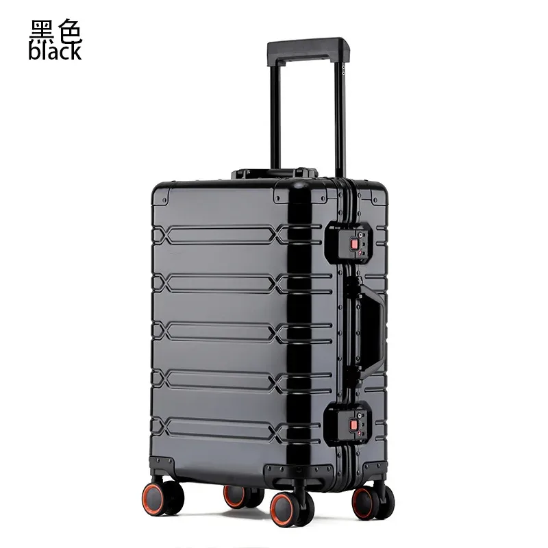 valise à roulettes de grande capacité en alliage d'aluminium et de magnésium, style rétro, avec serrure, pour voyages d'affaires.